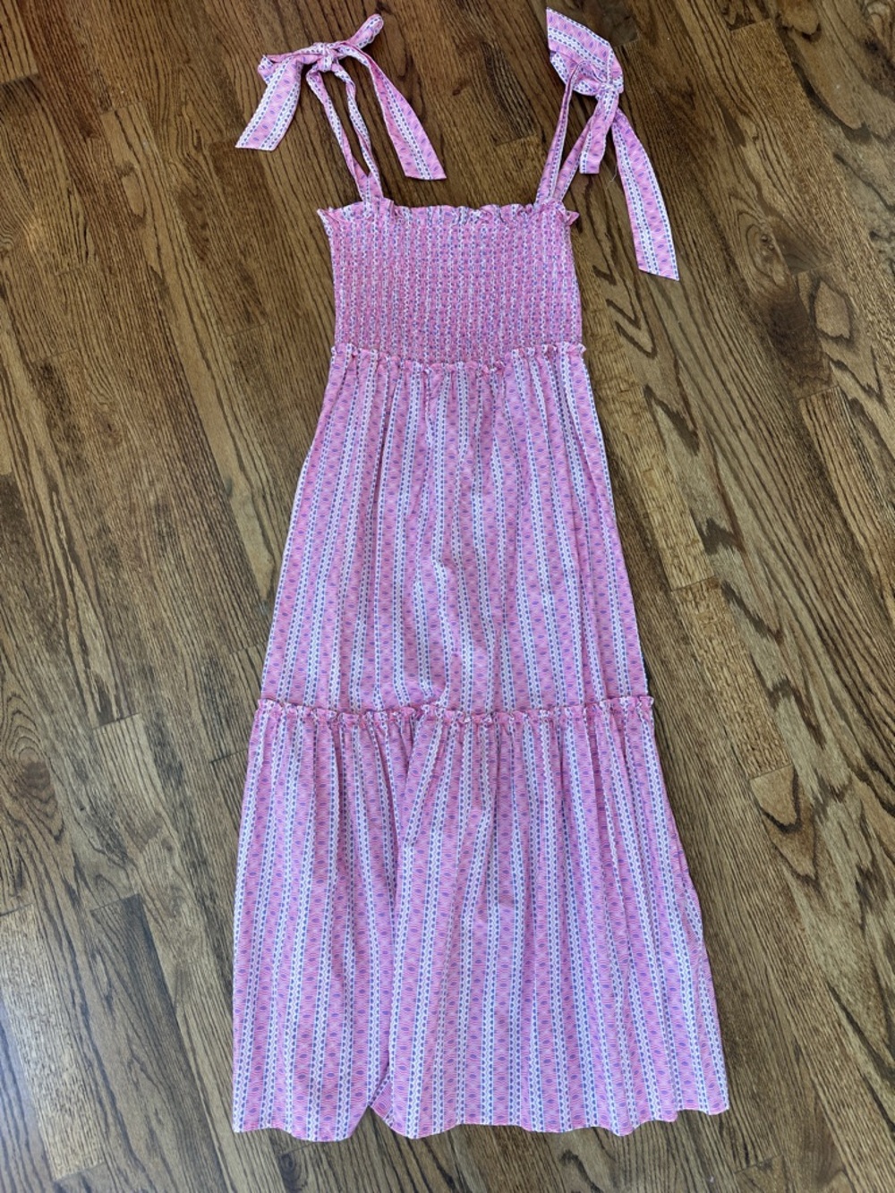 Tuckernuck Pink Striped Smocked Midi Dress
